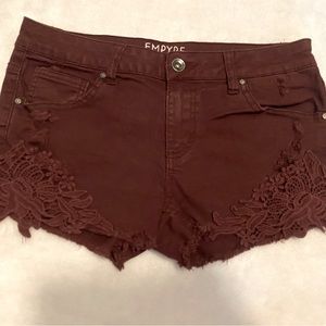 Burgundy Crochet accent Shorts